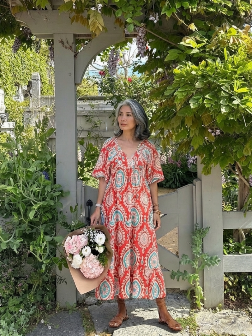 Zaria | Robe midi à imprimé paisley et décolleté en V à manches courtes