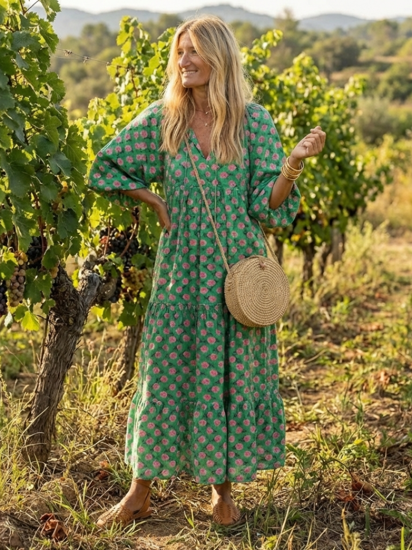 Fiora | Robe midi à imprimé floral et décolleté en V