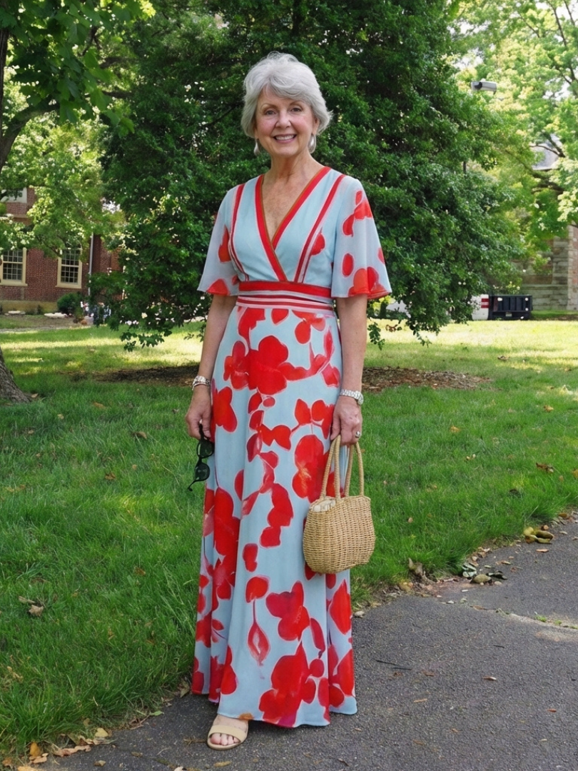 Corinne | Robe à fleurs à manches courtes avec décolleté en V