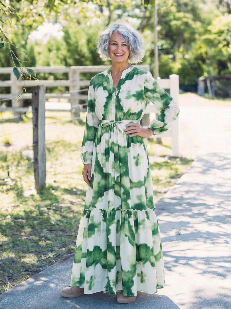 Sabine | Robe maxi à manches longues et nœud à la taille