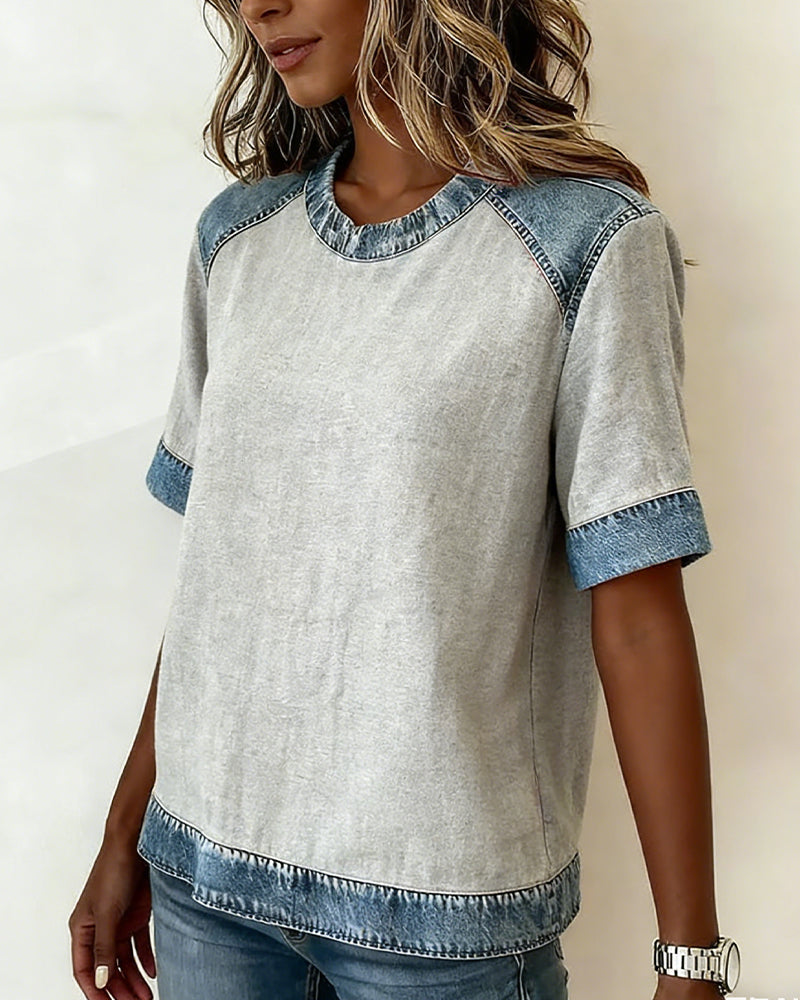 Haut Jean Patchwork Manches Courtes