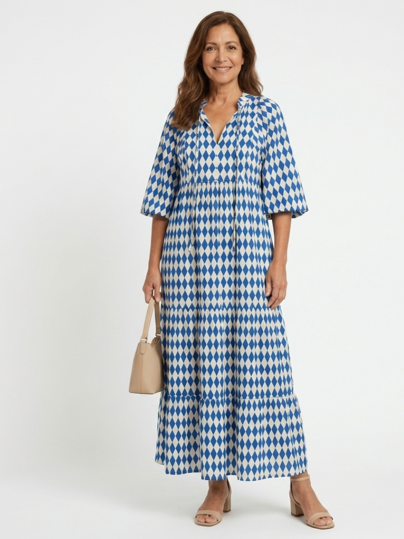 Elodie | Robe avec motif en diamant et jupe à volants