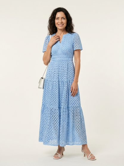 Brielle | Robe midi à encolure en V à manches courtes avec volants