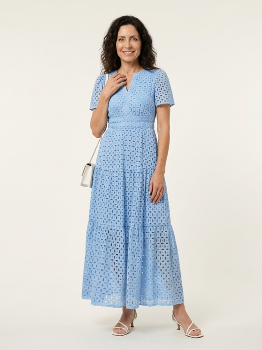 Brielle | Robe midi à encolure en V à manches courtes avec volants
