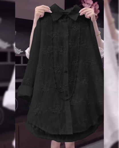 Chemise Uni Brodée Épaules Tombées