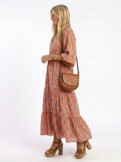 Amara | Robe midi à décolleté en V avec motif géométrique