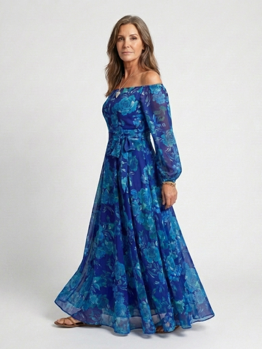 Aspen | Robe Maxi à Épaules Dénudées avec Fleurs