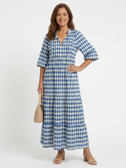 Elodie | Robe avec motif en diamant et jupe à volants