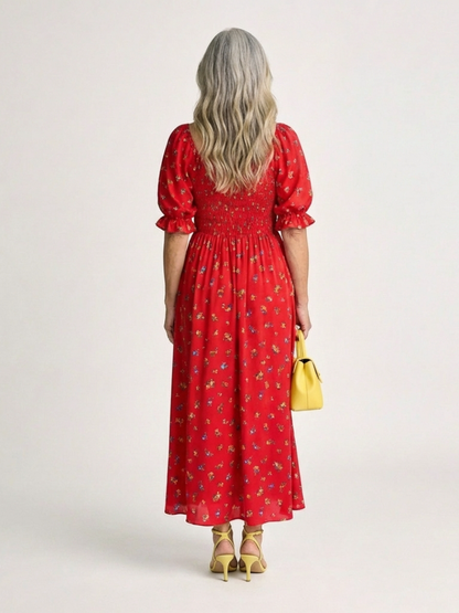 Delphine | Robe midi avec décolleté carré et motif floral