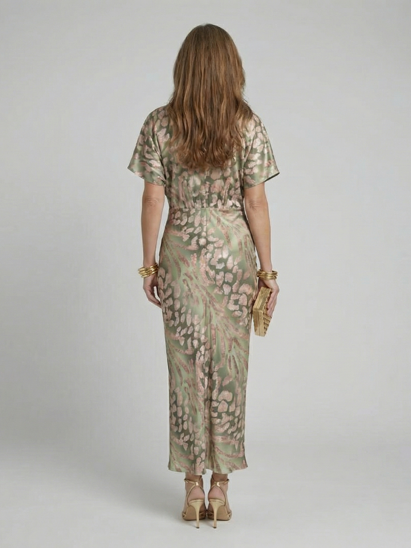 Coralie | Imprimé abstrait Robe midi à encolure en V et taille cintrée