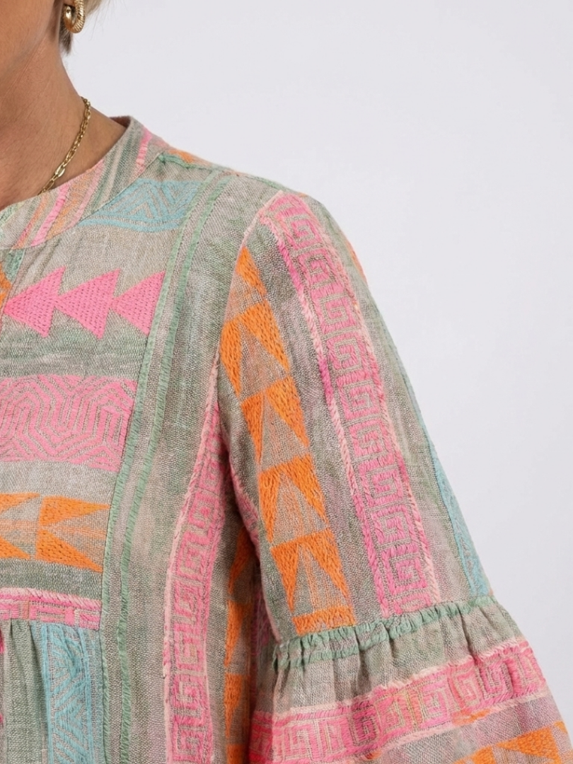 Maelle | Robe à encolure en V avec imprimé géométrique, longueur genou