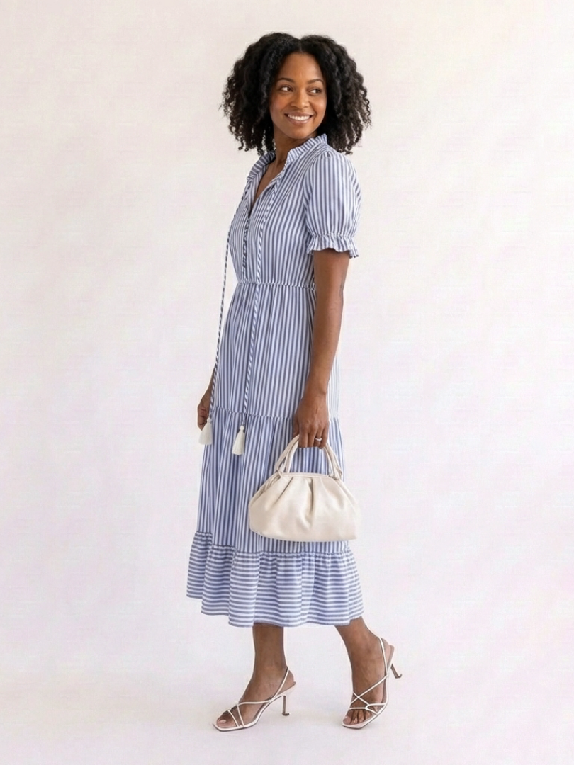 Dakota | Robe midi à manches courtes et à rayures