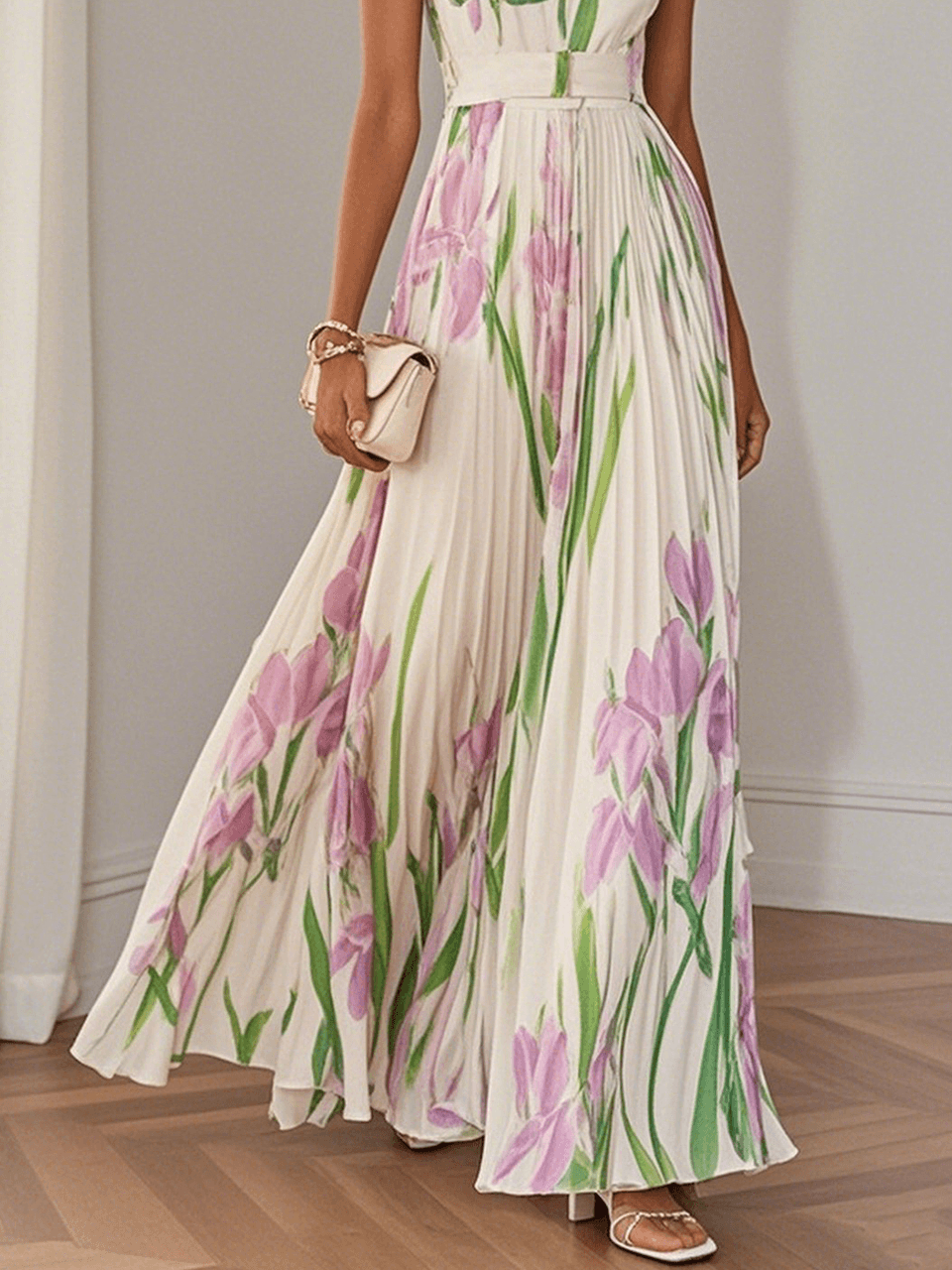 Olimpia - Robe longue en chiffon plissé