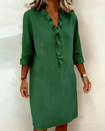 Robe À Volants Col V Unie