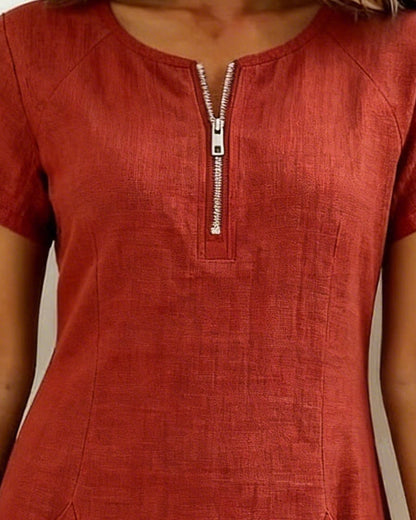 Robe Fermeture Éclair Poche Coton Lin