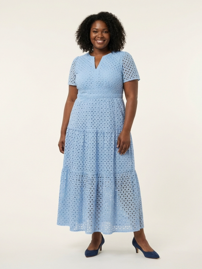 Brielle | Robe midi à encolure en V à manches courtes avec volants