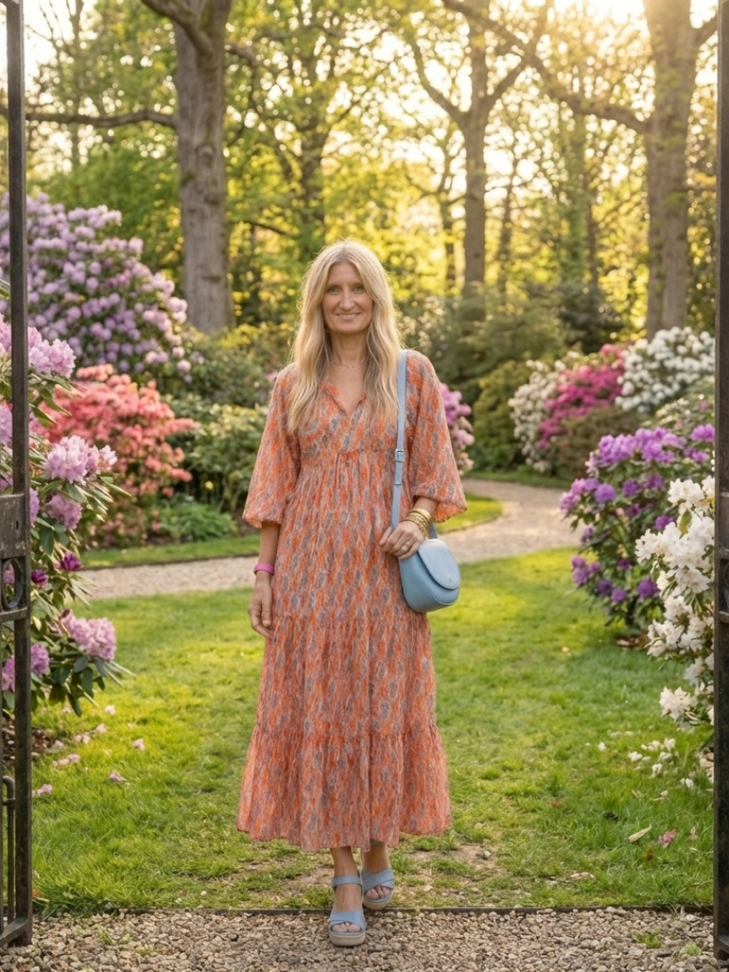 Amara | Robe midi à décolleté en V avec motif géométrique