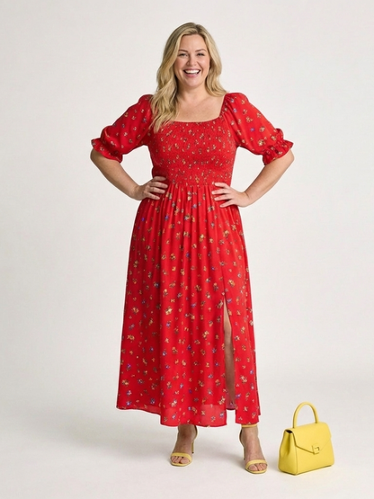 Delphine | Robe midi avec décolleté carré et motif floral