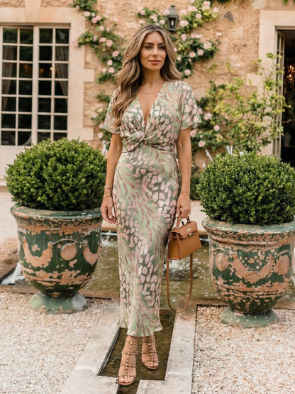 Coralie | Imprimé abstrait Robe midi à encolure en V et taille cintrée