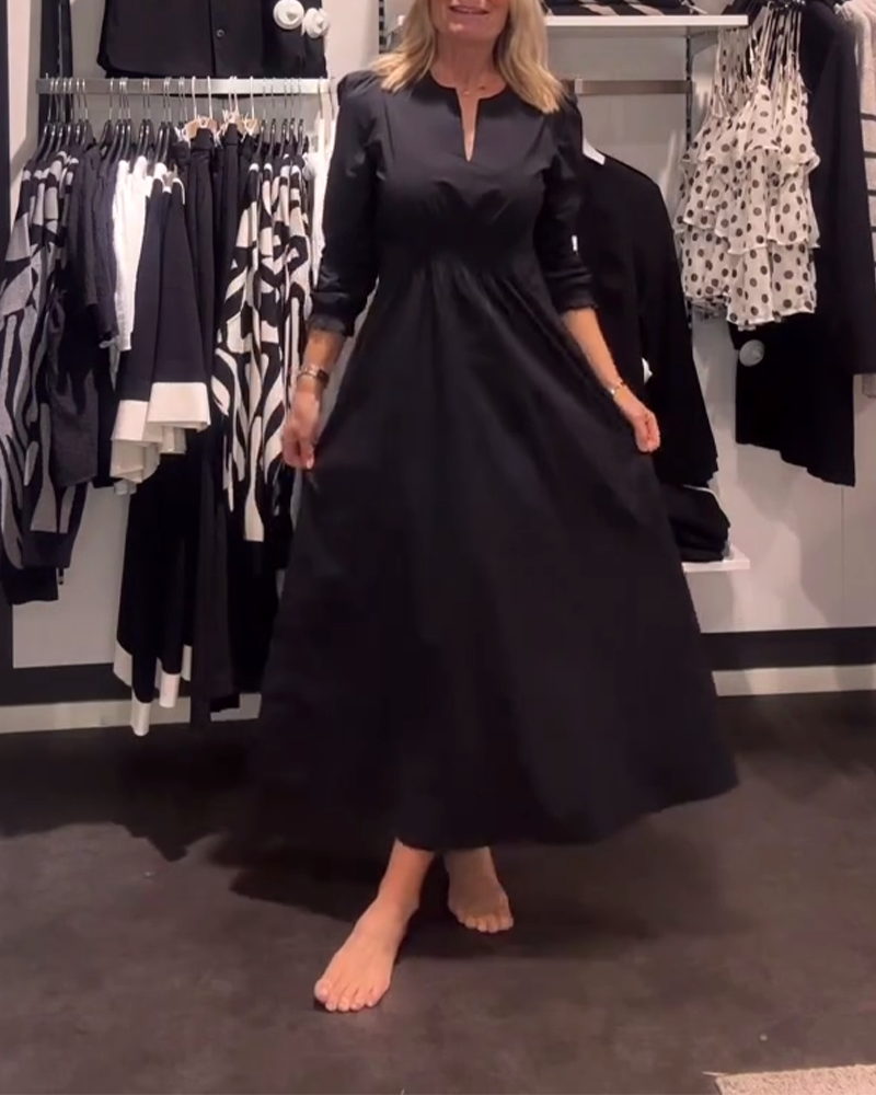 Robe Trapèze À Manches Bouffantes Et Taille Marquée