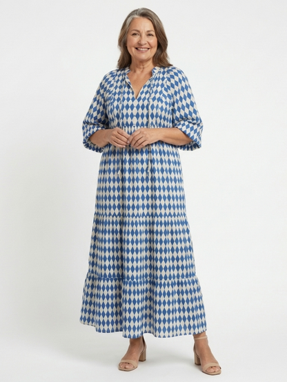 Elodie | Robe avec motif en diamant et jupe à volants