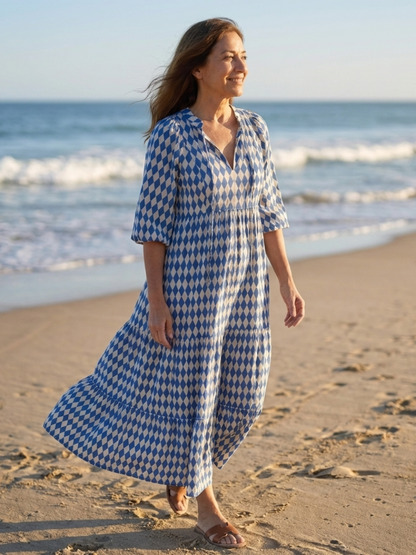 Elodie | Robe avec motif en diamant et jupe à volants