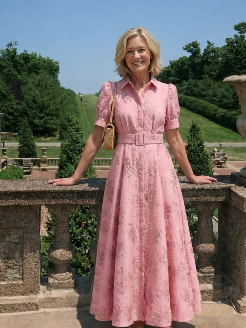 Xanthea | Robe maxi à manches courtes, cintrée, à motif floral