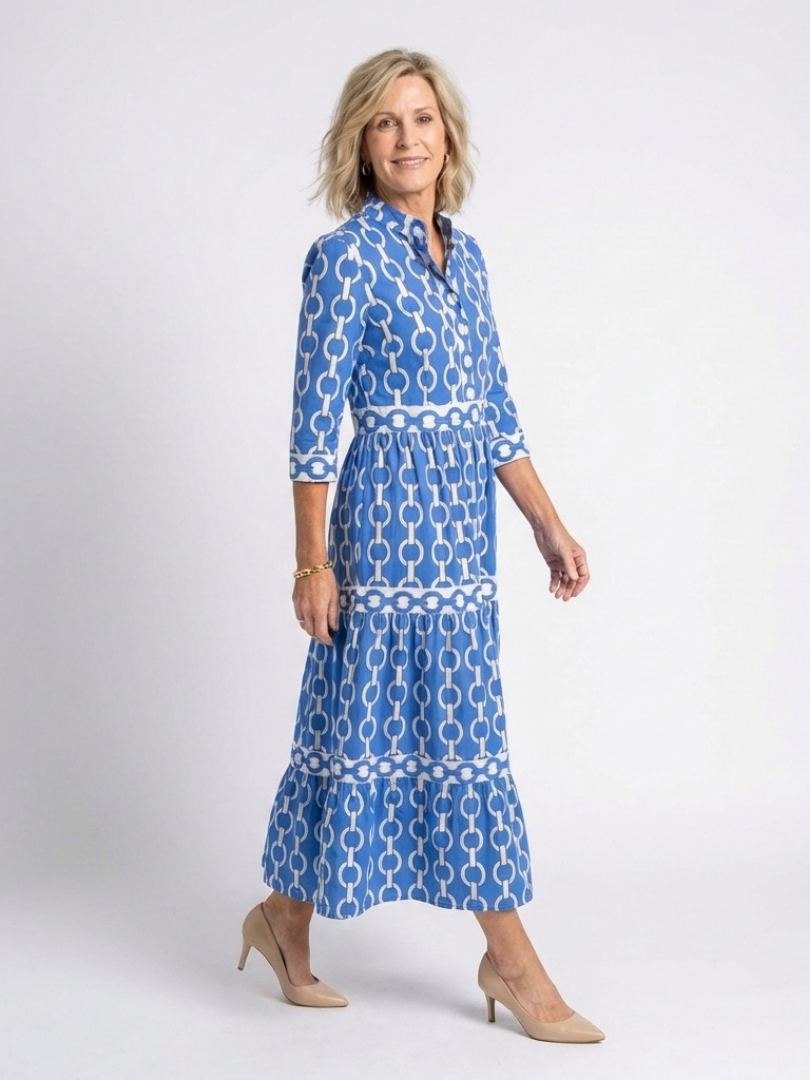 Ysolde | Robe midi à manches 3/4 et motif chaîne