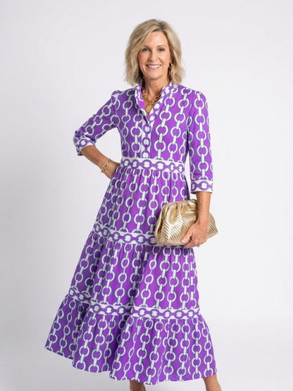 Ysolde | Robe midi à manches 3/4 et motif chaîne