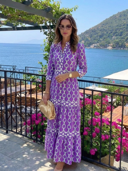 Ysolde | Robe midi à manches 3/4 et motif chaîne