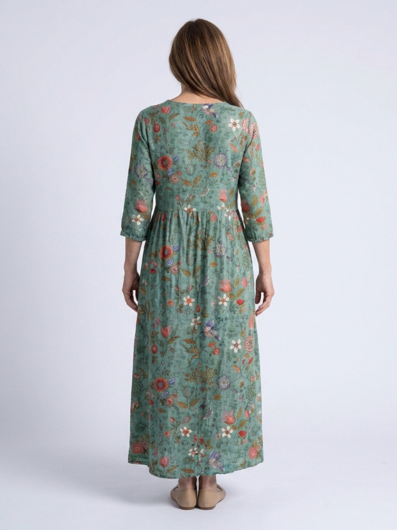 Marina | Robe maxi à décolleté en V floral avec manches trois-quarts