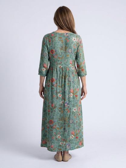 Marina | Robe maxi à décolleté en V floral avec manches trois-quarts