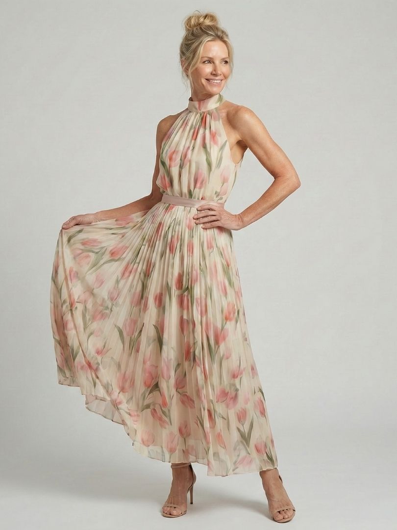 Aurelle | Robe Midi à Fleurs à Col Halter