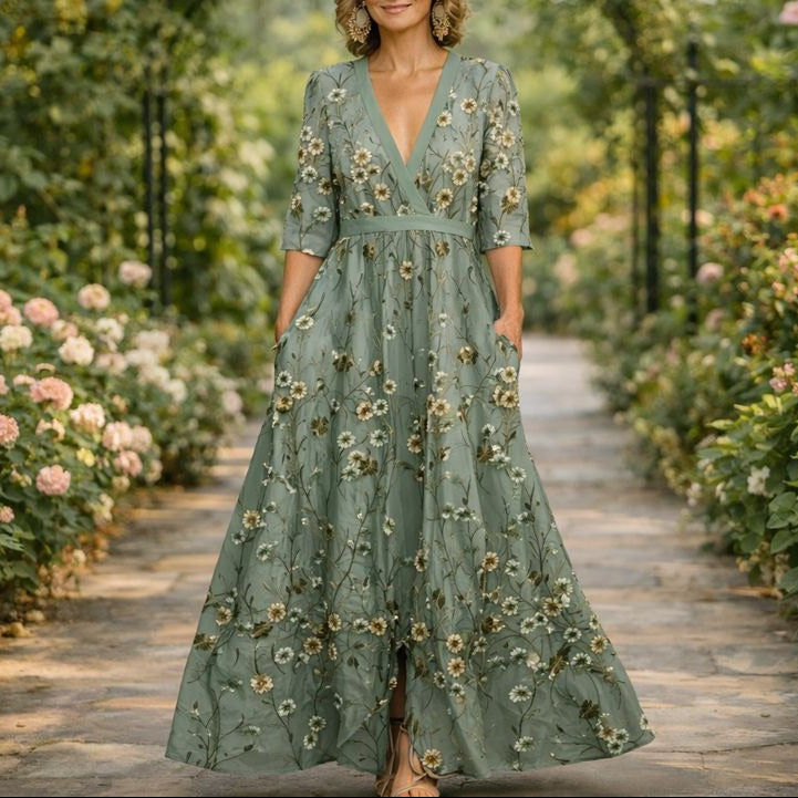 Eleonora - Robe longue douce à col en V
