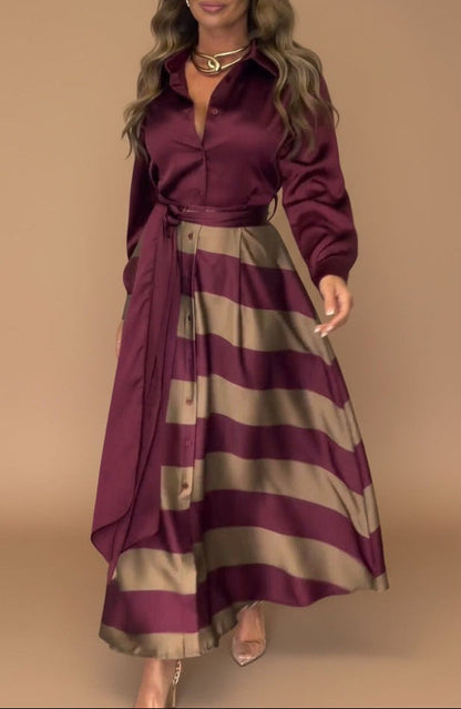 Sofia - Robe longue rayée avec dentelle