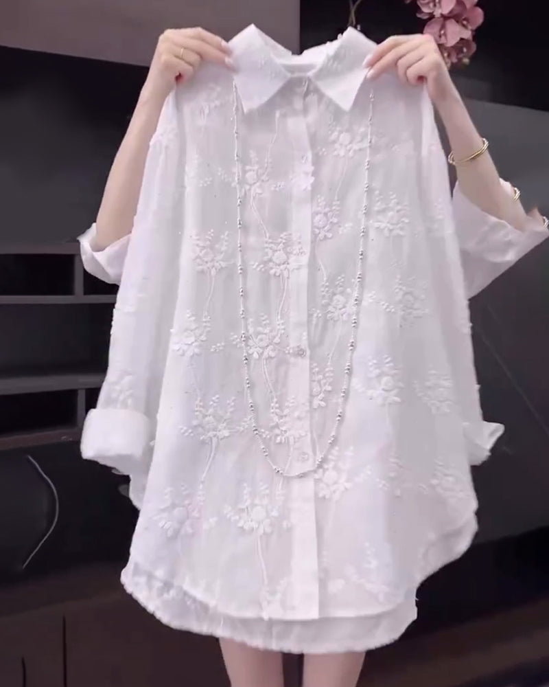 Chemise Uni Brodée Épaules Tombées
