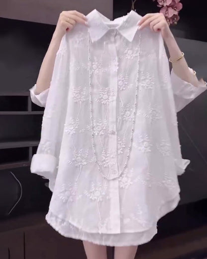 Chemise Uni Brodée Épaules Tombées