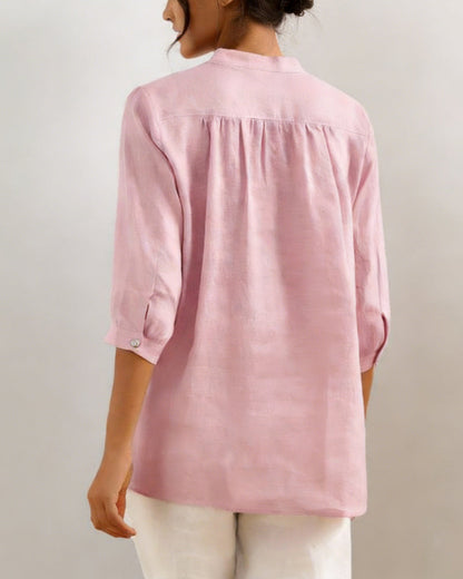 Blouse Décontracté Coton Uni Couleur Col en V