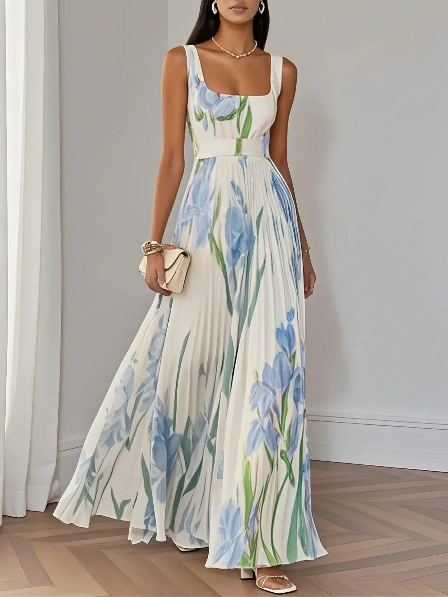 Olimpia - Robe longue en chiffon plissé