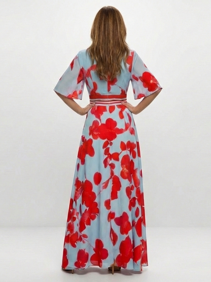 Corinne | Robe à fleurs à manches courtes avec décolleté en V