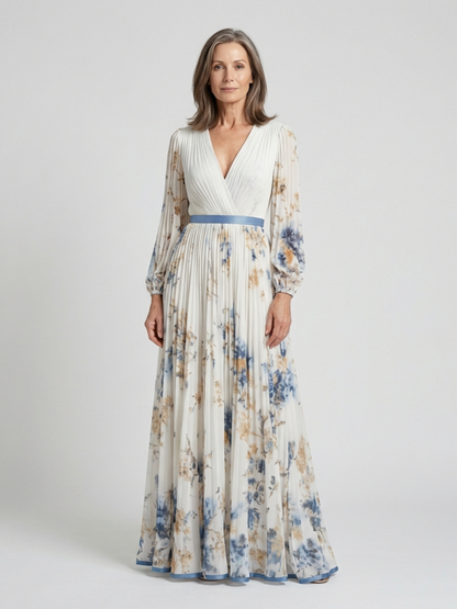 Lavinia | Robe maxi à manches longues et décolleté en V avec motif floral