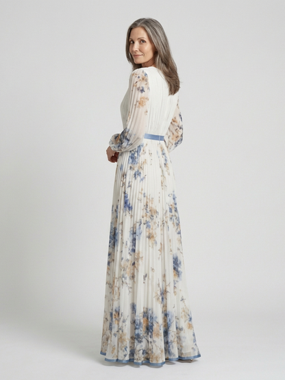 Lavinia | Robe maxi à manches longues et décolleté en V avec motif floral
