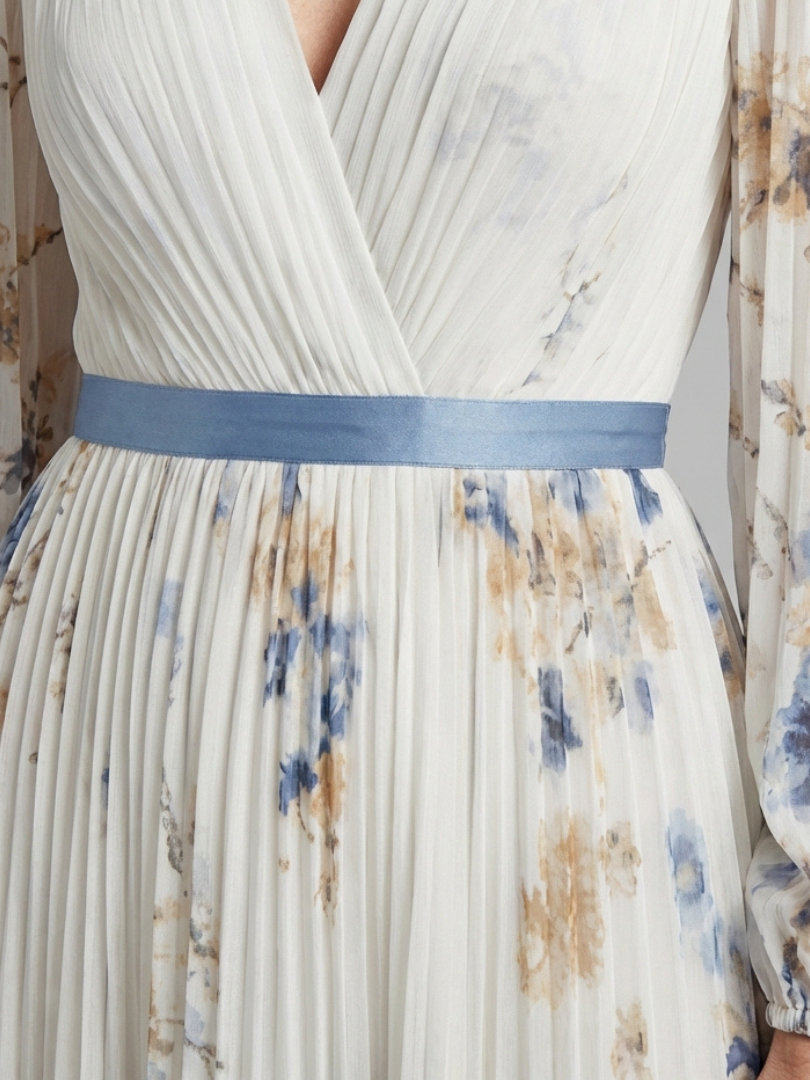 Lavinia | Robe maxi à manches longues et décolleté en V avec motif floral