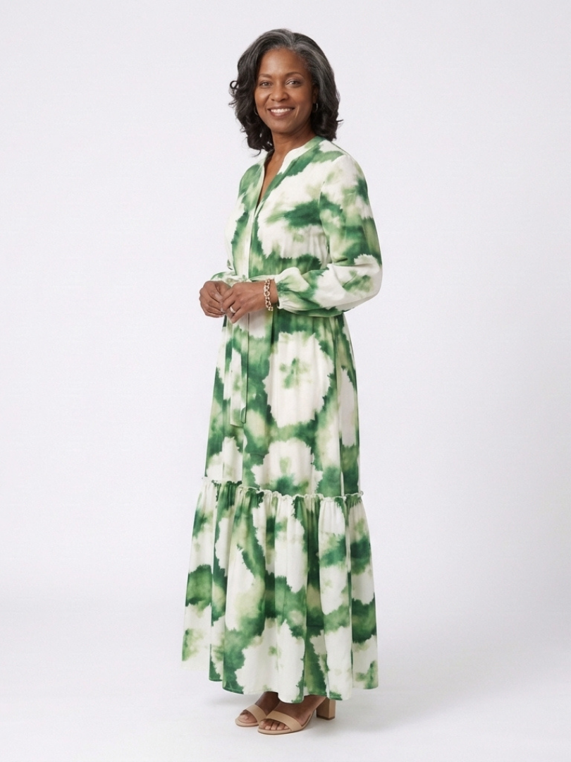 Sabine | Robe maxi à manches longues et nœud à la taille