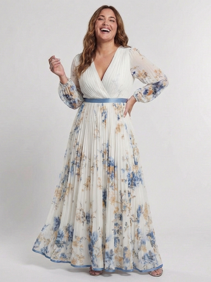 Lavinia | Robe maxi à manches longues et décolleté en V avec motif floral