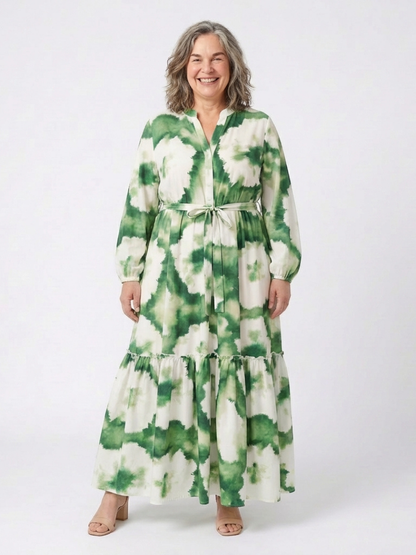 Sabine | Robe maxi à manches longues et nœud à la taille