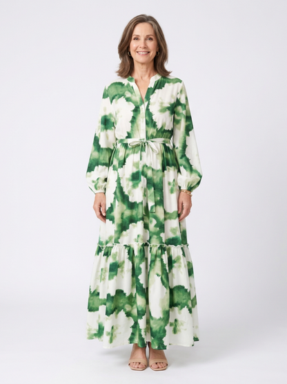 Sabine | Robe maxi à manches longues et nœud à la taille
