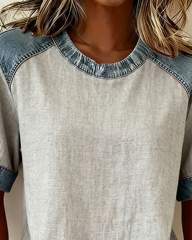 Haut Jean Patchwork Manches Courtes