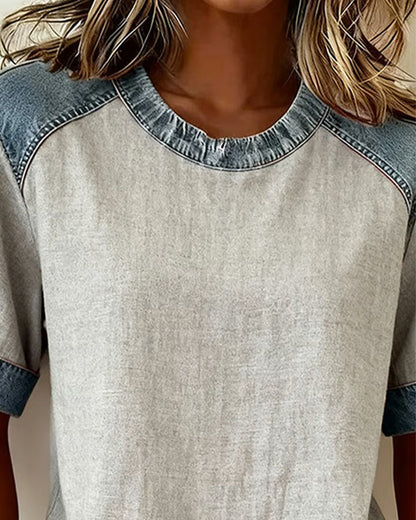 Haut Jean Patchwork Manches Courtes