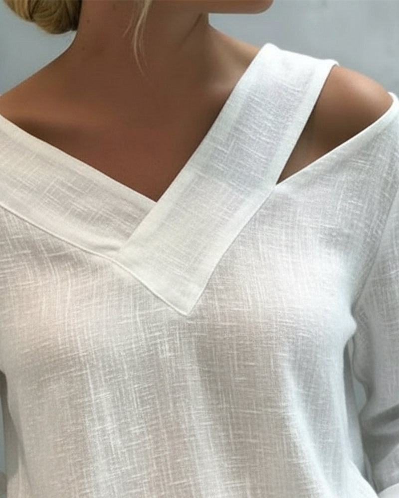 Haut Élégant Col V Décolleté Bretelle Tombante